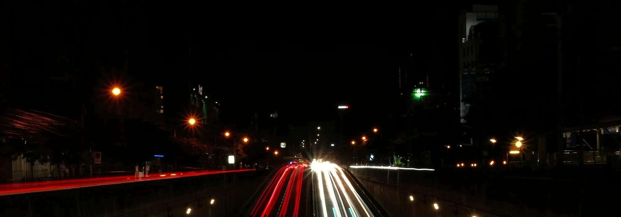 Long exposure light trails on a highway at night